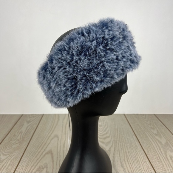 Surell Rex Rabbit Faux Fur Knit Stretch Headband OS Navy Blue $65 - Picture 1 of 8